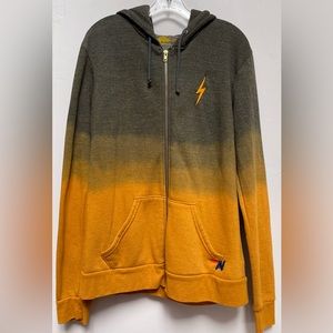 Aviator Nation Zip Hoodie Dip Dye Ombre Golden Grey Fade Lightning Bolt Unisex L